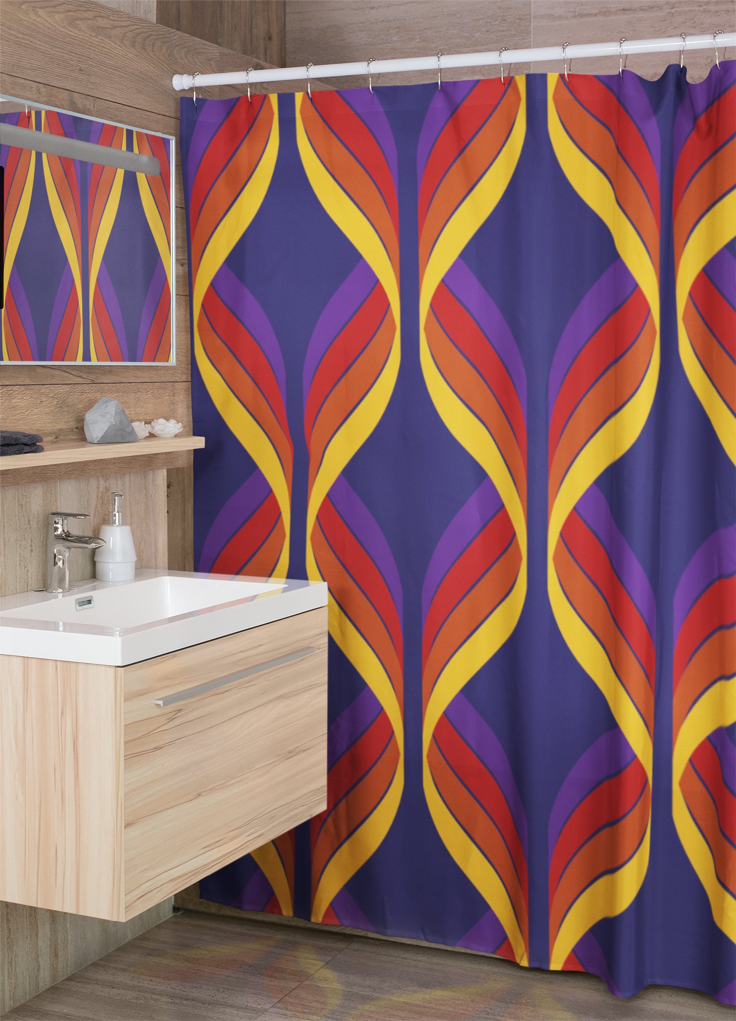 Groovy Retro Geometric Shower Curtain, 60's 70's Hippie Bathroom Decor - Image 4