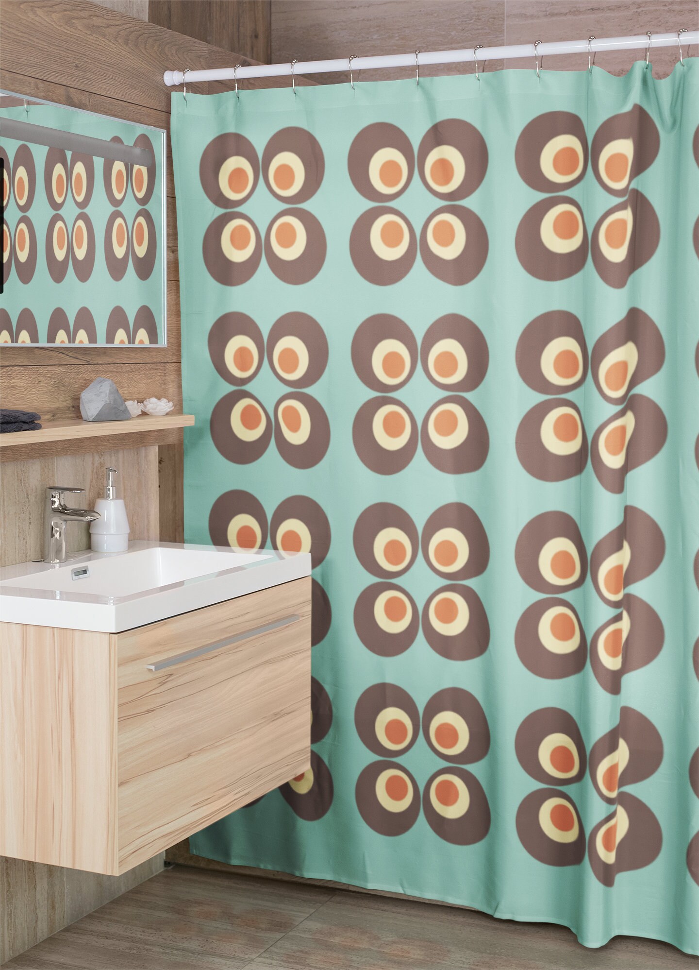 Groovy Retro Geometric Shower Curtain, Psychedelic Bathroom Decor