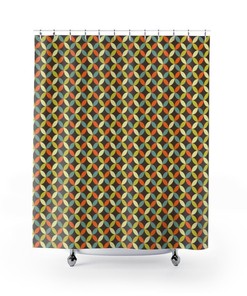 Groovy Retro Geometric Shower Curtain, Psychedelic Bathroom Decor