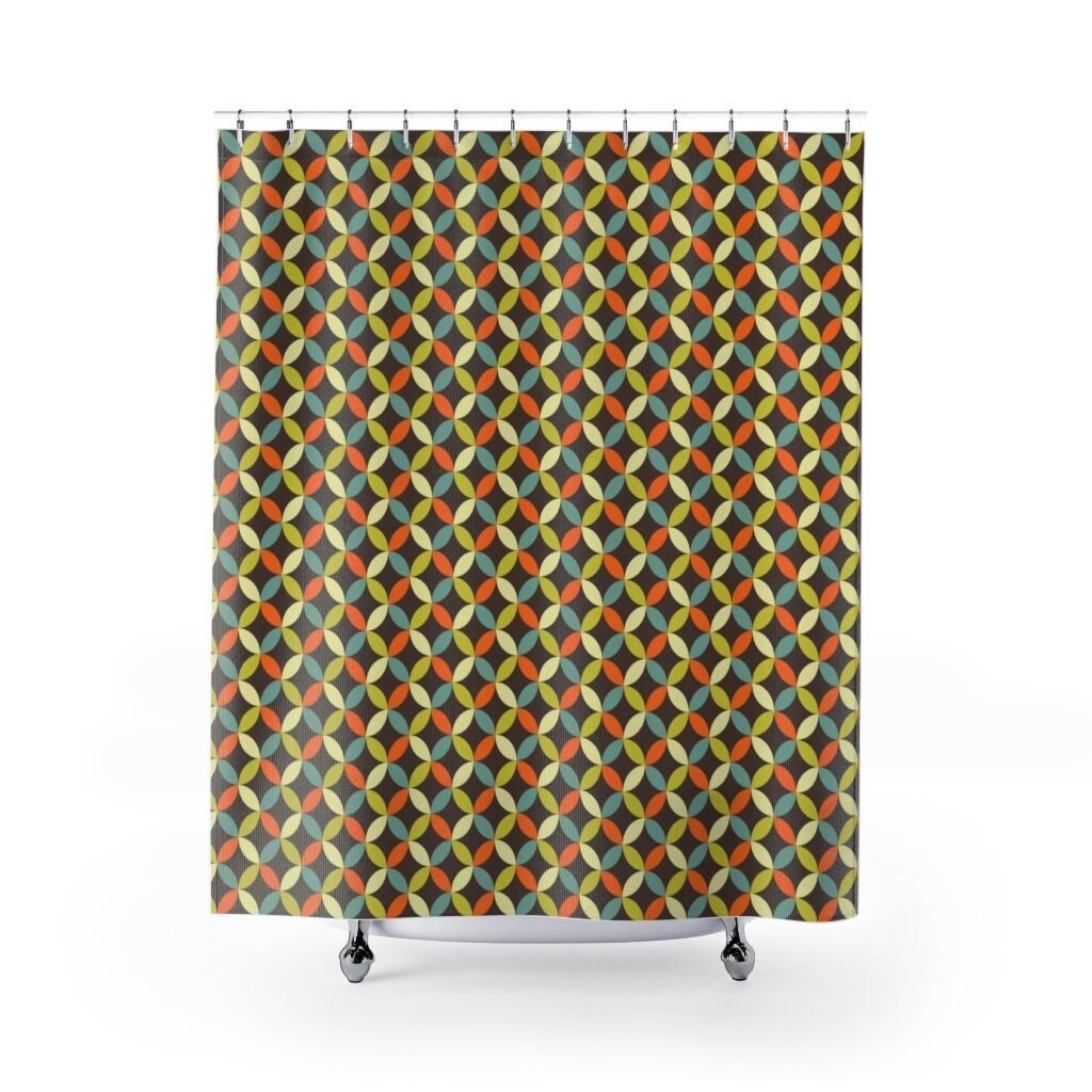 Groovy Retro Geometric Shower Curtain, Psychedelic Bathroom Decor