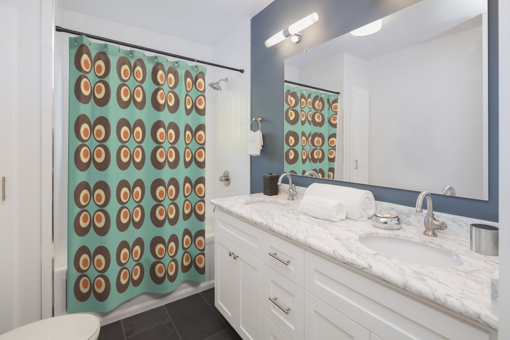 Groovy Retro Geometric Shower Curtain, Psychedelic Bathroom Decor - Image 3