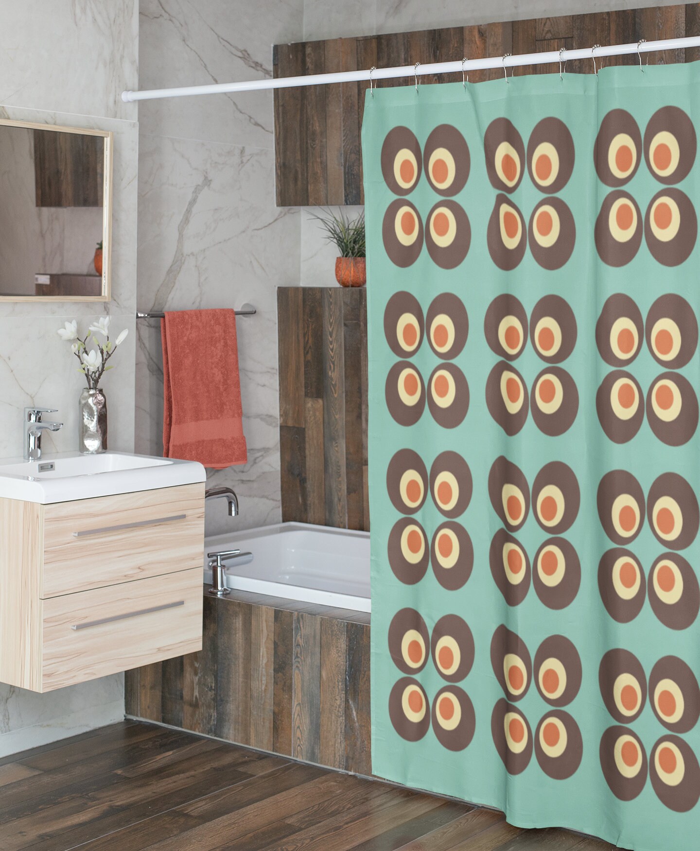 Groovy Retro Geometric Shower Curtain, Psychedelic Bathroom Decor - Image 4
