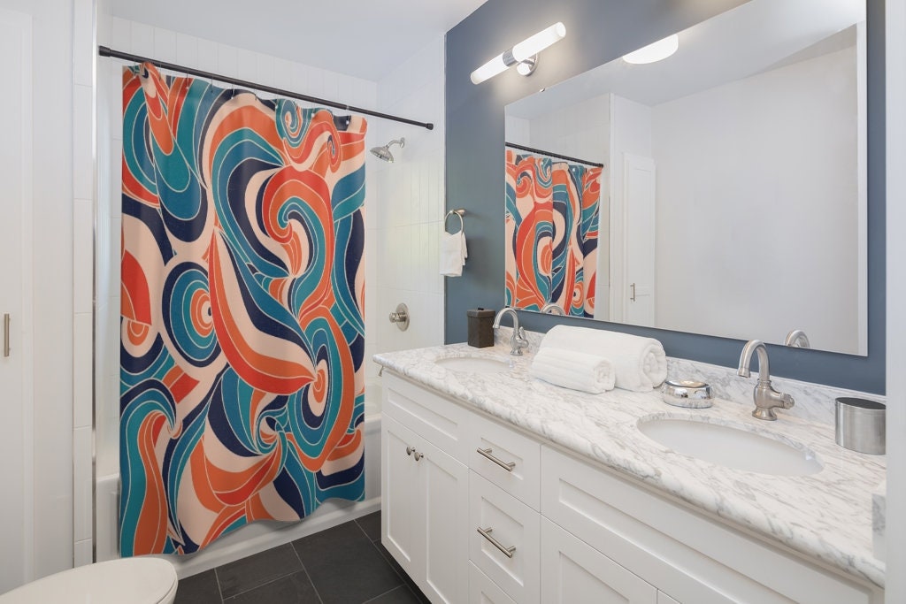 Groovy Retro Hippie Shower Curtain, Colorful Bathroom Decor - Image 3