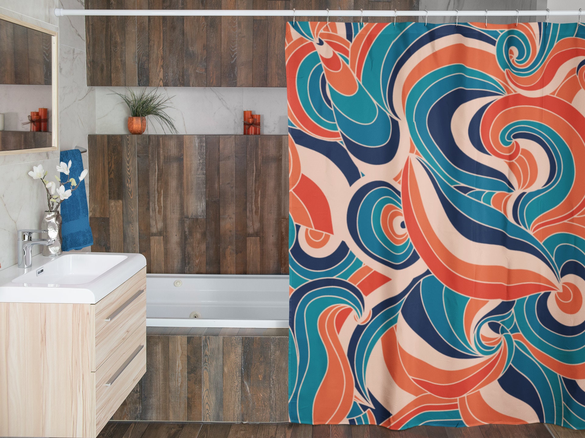 Groovy Retro Hippie Shower Curtain, Colorful Bathroom Decor - Image 4