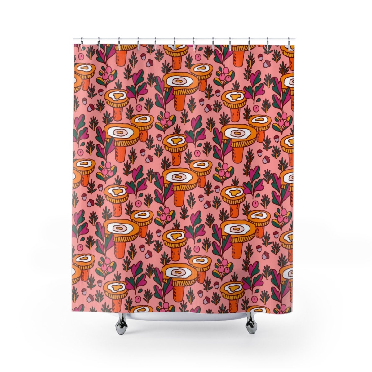 Groovy Retro Mushroom Shower Curtain, Fall Bathroom Decor - Image 2