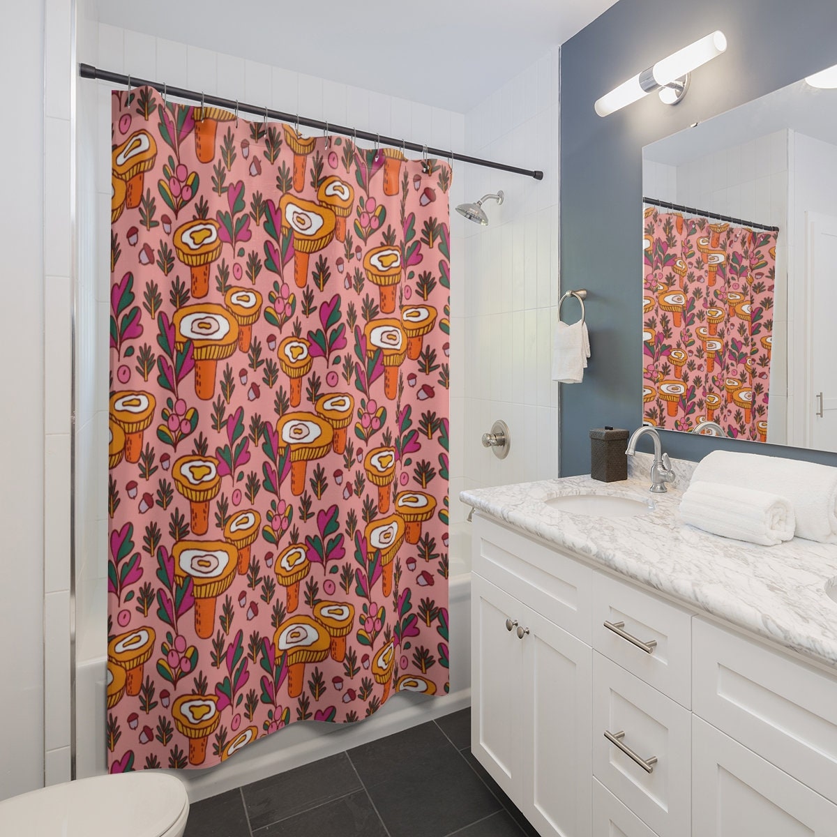 Groovy Retro Mushroom Shower Curtain, Fall Bathroom Decor - Image 3