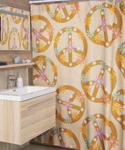 Groovy Retro Peace Sign Shower Curtain, Hippie Bathroom Decor