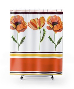 Groovy Retro Poppy Shower Curtain, Floral Bathroom Decor