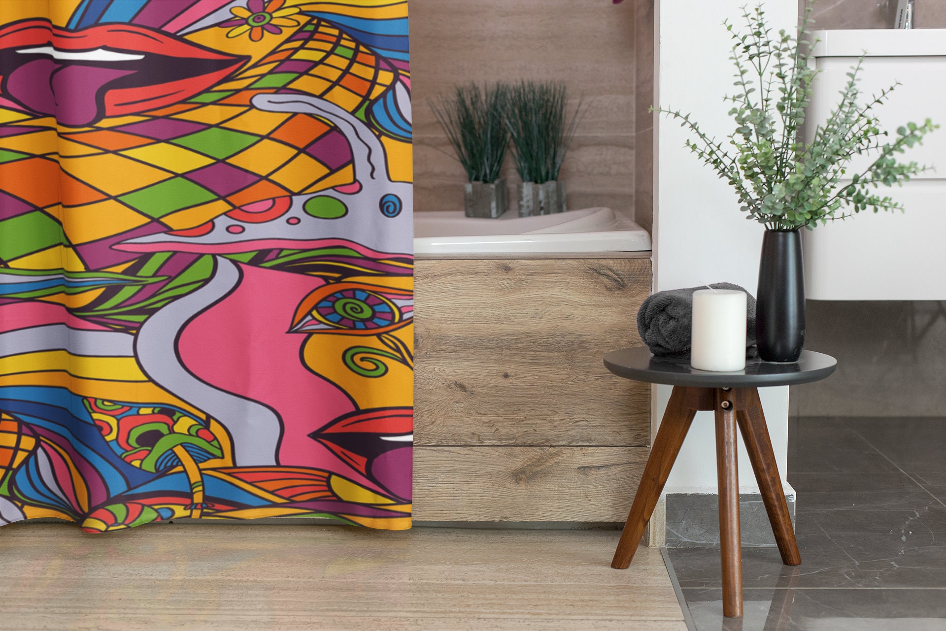 Groovy Retro Psychedelic Shower Curtain, 60's Bathroom Decor - Image 3