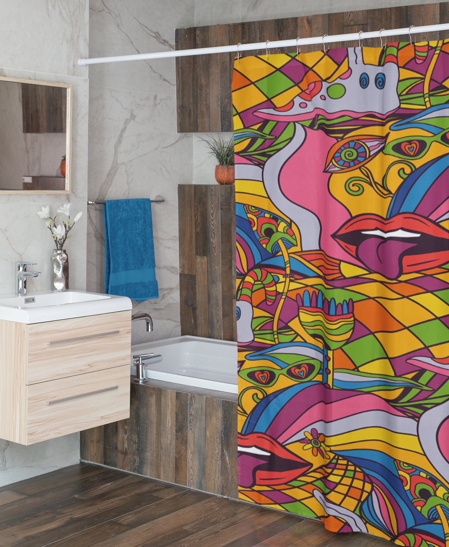 Groovy Retro Psychedelic Shower Curtain, 60's Bathroom Decor - Image 4