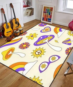 Groovy Seamless Hippie Elements 70s 80s Area Rug Personalized Home Decor with 70s Retro Area Rug