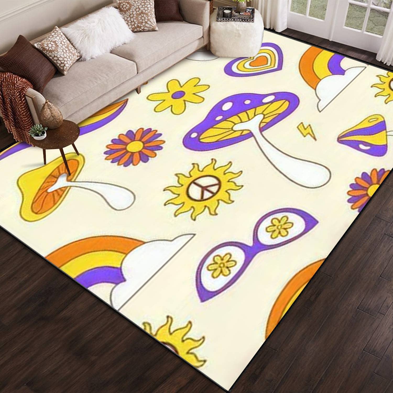 Groovy Seamless Hippie Elements 70s 80s Area Rug Personalized Home Decor with 70s Retro Area Rug - Image 2