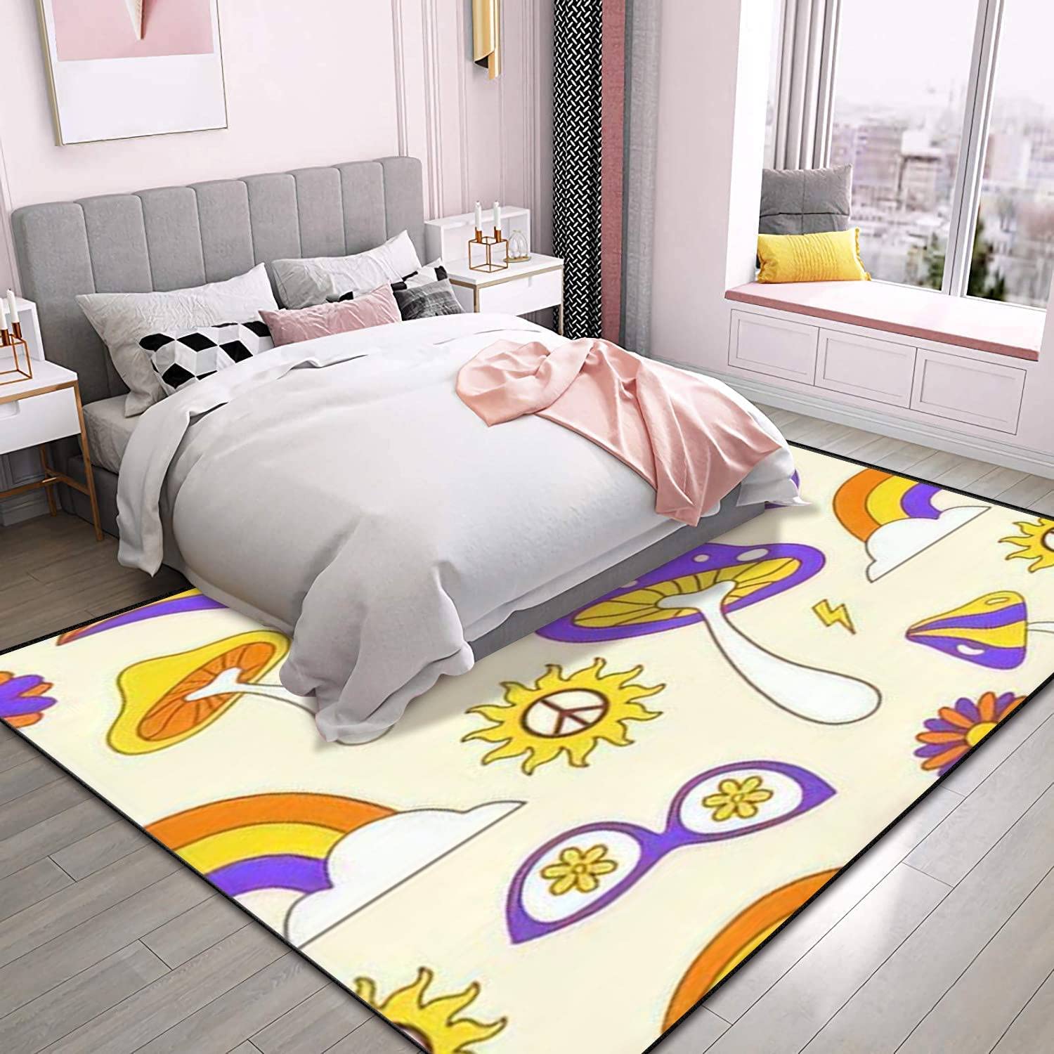 Groovy Seamless Hippie Elements 70s 80s Area Rug Personalized Home Decor with 70s Retro Area Rug - Image 3