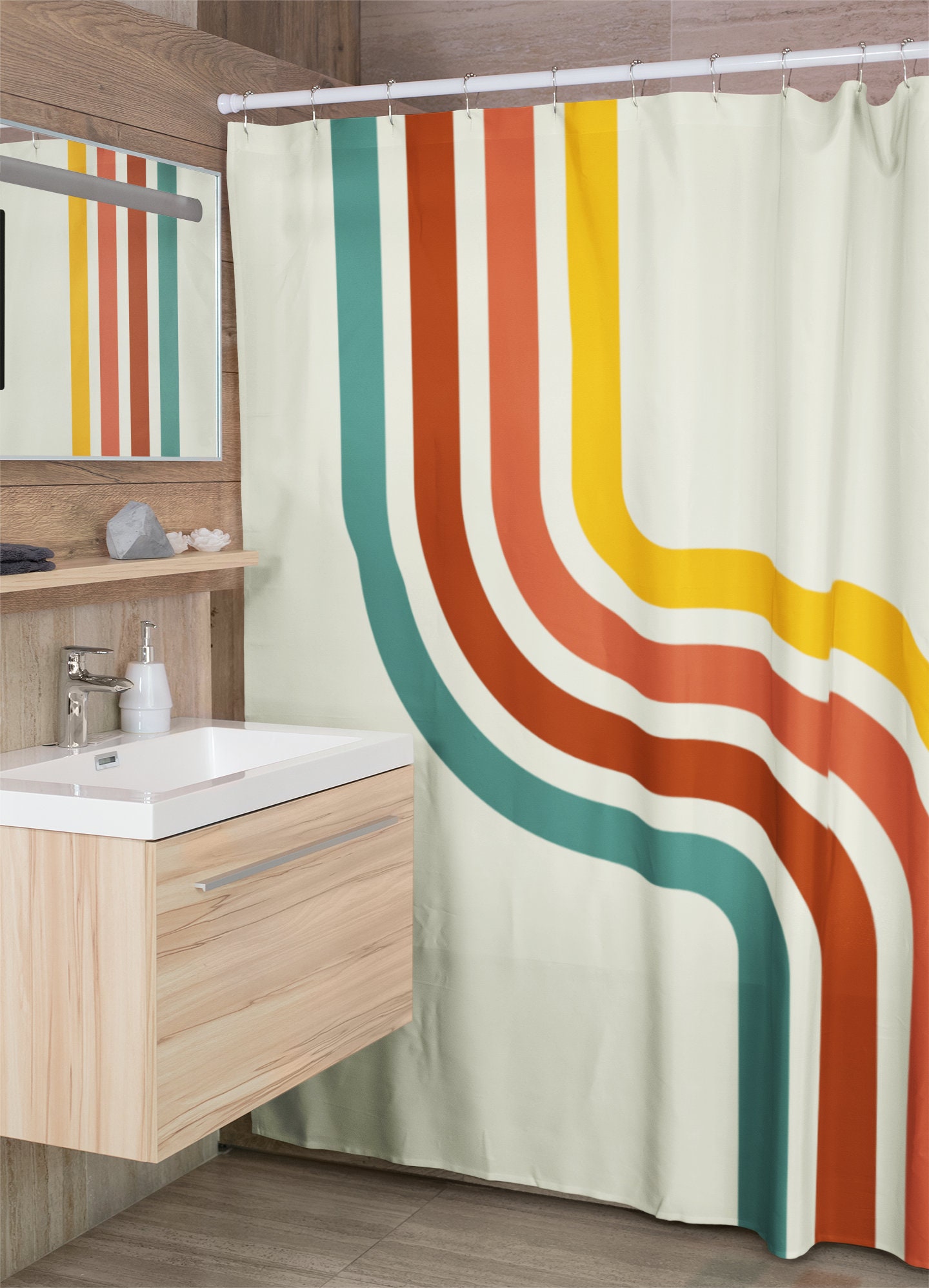 Groovy Shower Curtain, Psychedelic 60's 70's Hippie Bathroom Accessory, Quirky Retro Curtain for Cool Bathroom