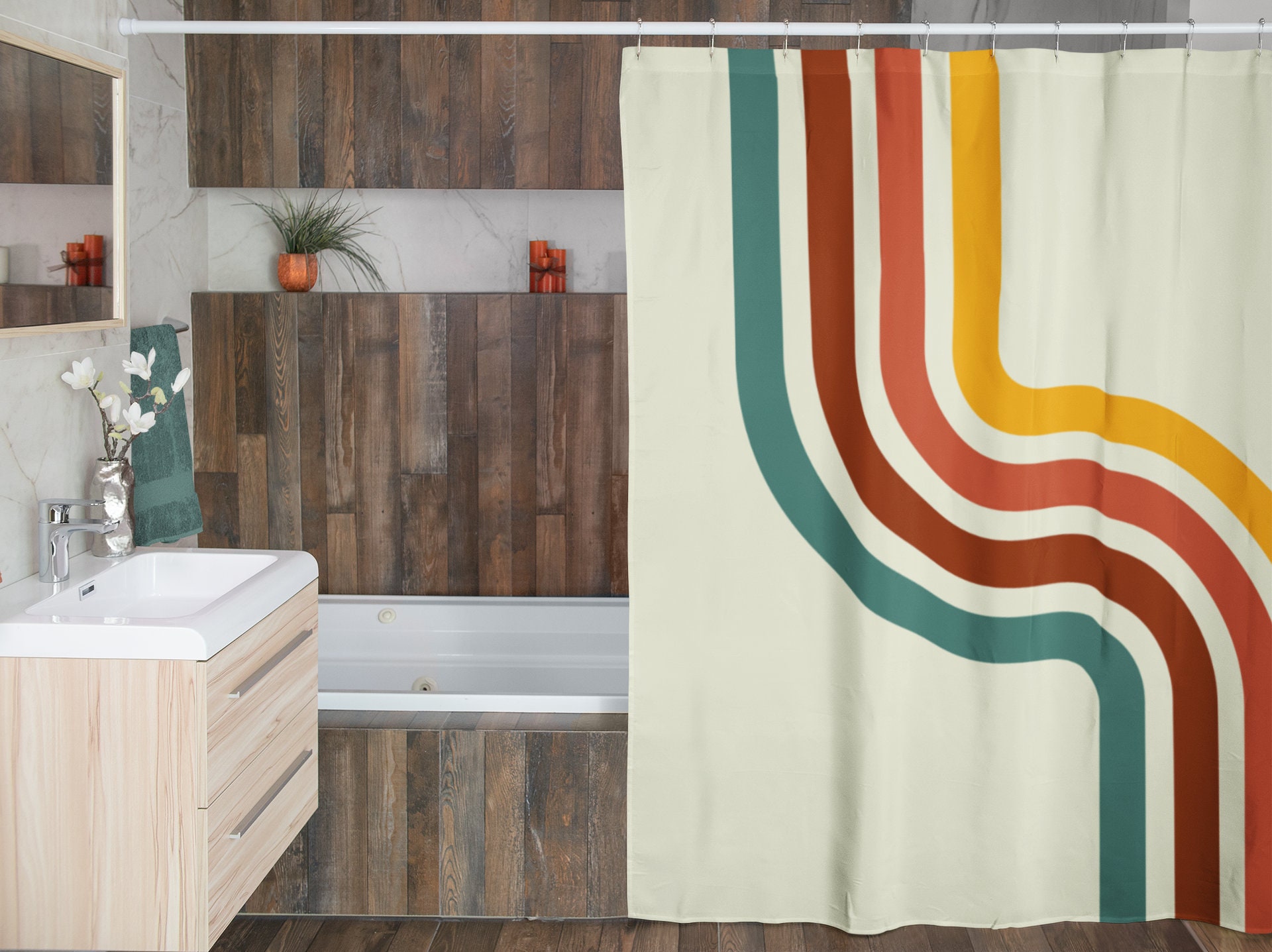 Groovy Shower Curtain, Psychedelic 60's 70's Hippie Bathroom Accessory, Quirky Retro Curtain for Cool Bathroom - Image 4
