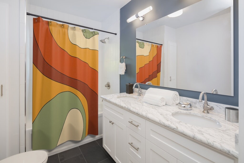 Groovy Shower Curtain, Psychedelic 60's 70's Hippie Bathroom Accessory, Retro Curtain for Quirky Vibe - Image 3
