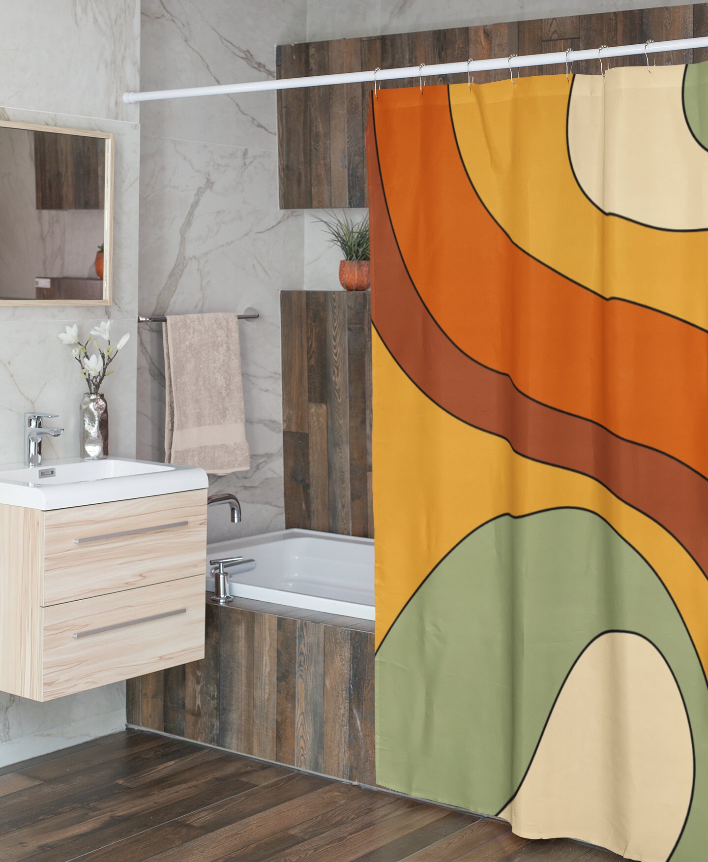 Groovy Shower Curtain, Psychedelic 60's 70's Hippie Bathroom Accessory, Retro Curtain for Quirky Vibe - Image 4