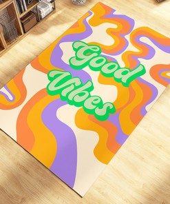Groovy Wavy 70s Retro Rug - Good Vibes Trippy Abstract Rug for Hypebeast Decor, Sunshine Rug with 70s Rugs