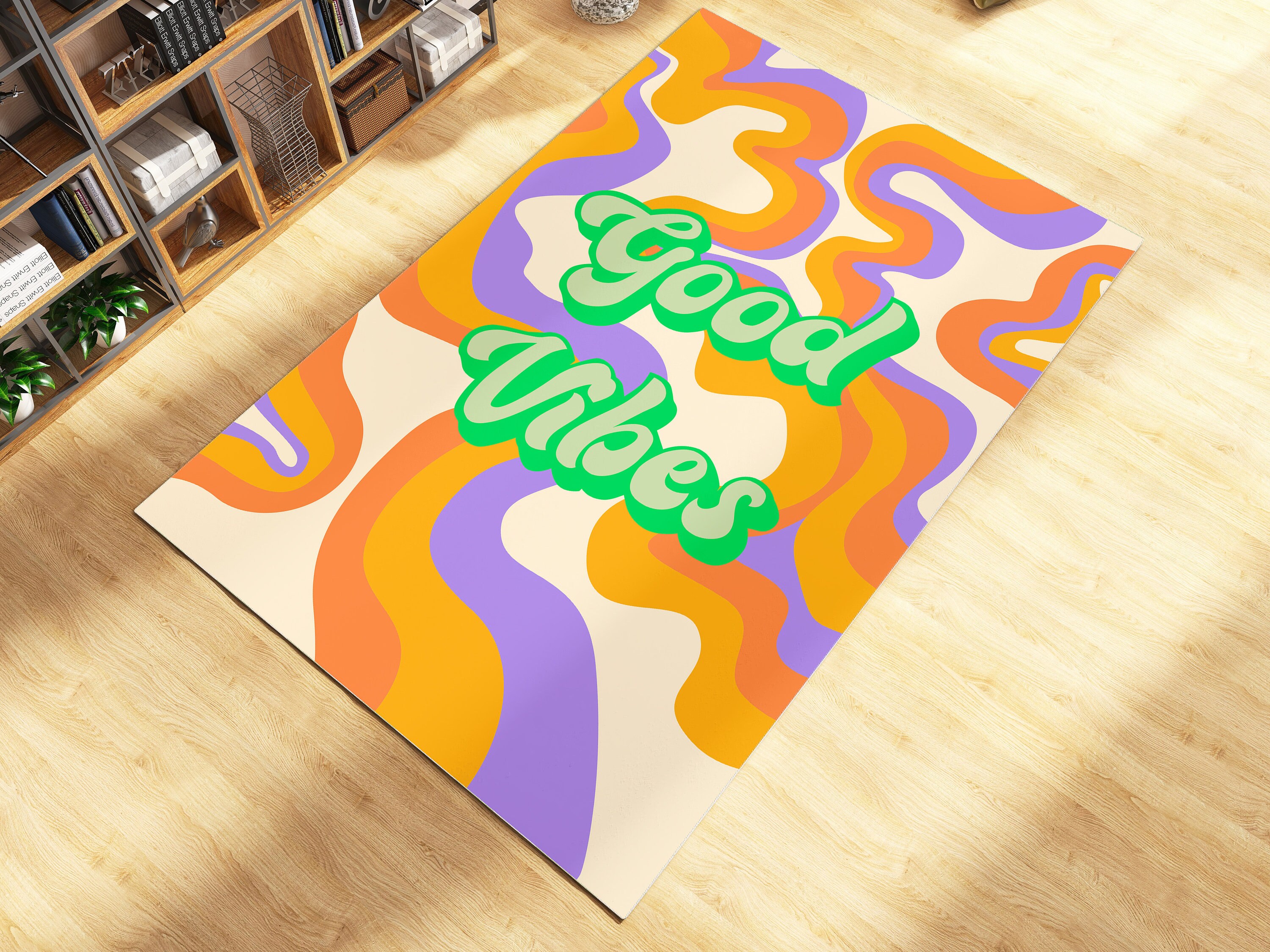 Groovy Wavy 70s Retro Rug - Good Vibes Trippy Abstract Rug for Hypebeast Decor, Sunshine Rug with 70s Rugs