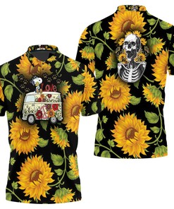 Groovy, man! This Snoopy Hippie Bus Sunflowers seamless pattern 3D All Over Print Polo Shirt is worth barking for.