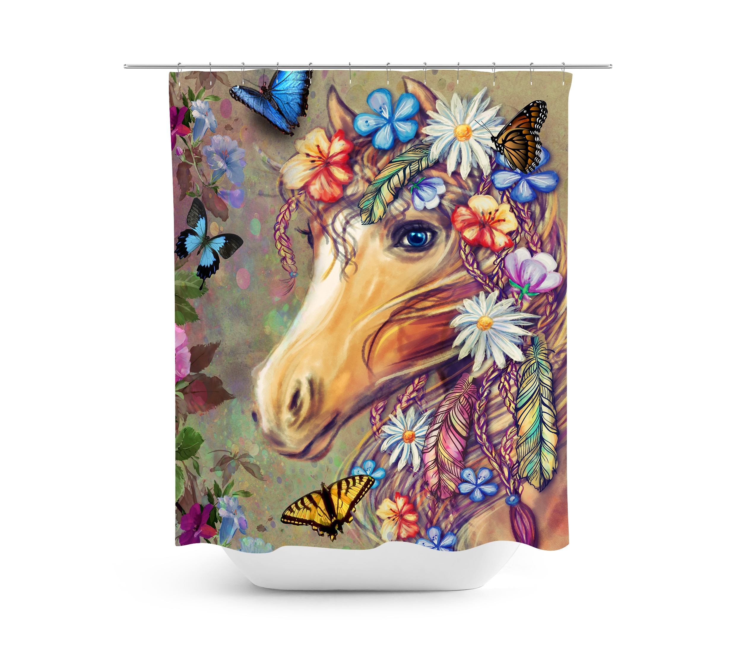 Gypsy Boho Horse Shower Curtain Set with Optional Bath, Towels, and Mat for Unique Bathroom Decor - Image 2