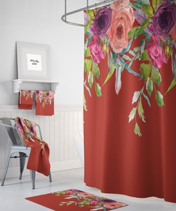 Gypsy Floral Shower Curtain - Bohemian Bath Curtain with Optional Mat and Towels for Free-Spirited Bathroom Decor