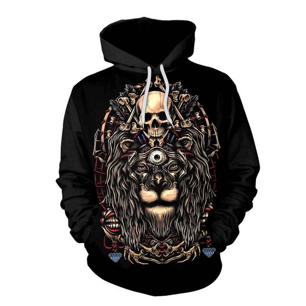Halloween 3D All-Over Print Red Skull Zipper Hoodie