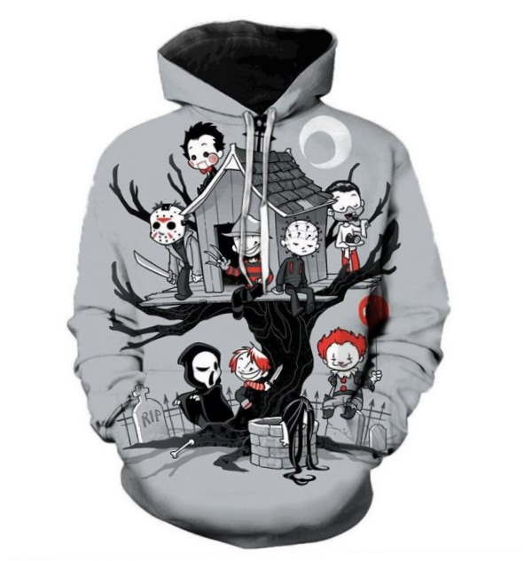 Halloween Horror Characters Cartoon Art All Over Print 3D Hoodie