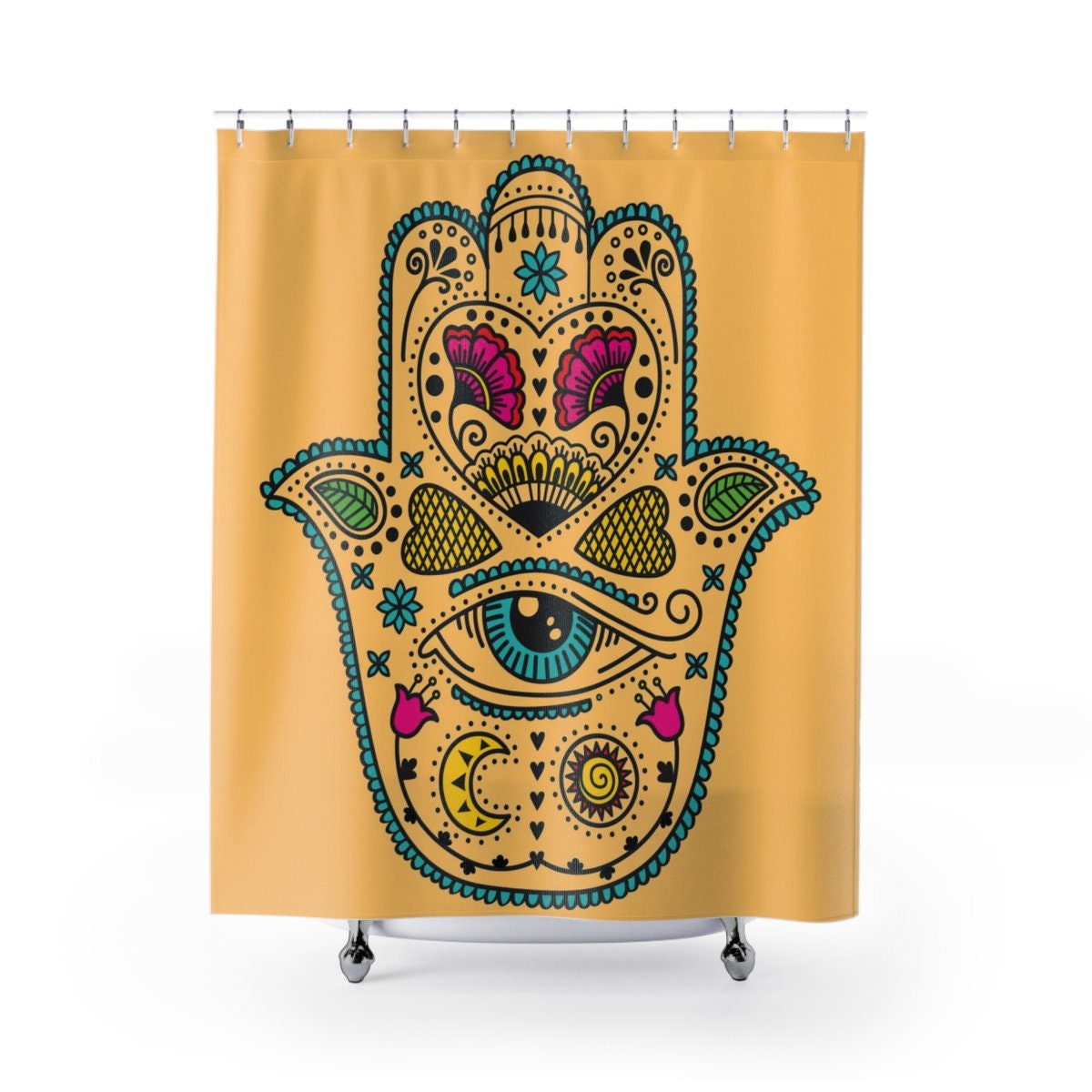 Hamsa Hand Print Shower Curtain | Unique Print Shower Curtain | Spiritual Bathroom Decor Vintage Shower Curtains