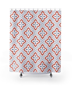 Hand Painted Art Deco Tile Pattern Shower Curtain | Mid Century Modern Bathroom Decor | Decorating with Shower Curtains