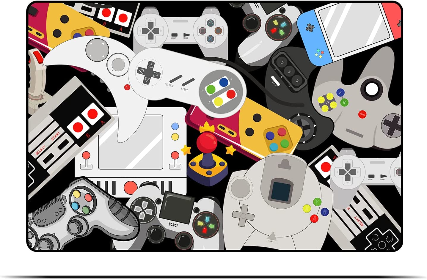 Hand-Drawn Gamer Area Rug for Kids' Dining Room and Bedroom: Planet and Stars Rugs with Green Gamepad Design