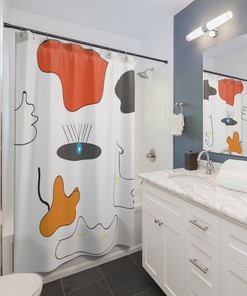 Hand-drawn Waterproof Shower Curtain with Colorful Unique Artistic Design, Perfect for Fun and Creative Bathroom Decor