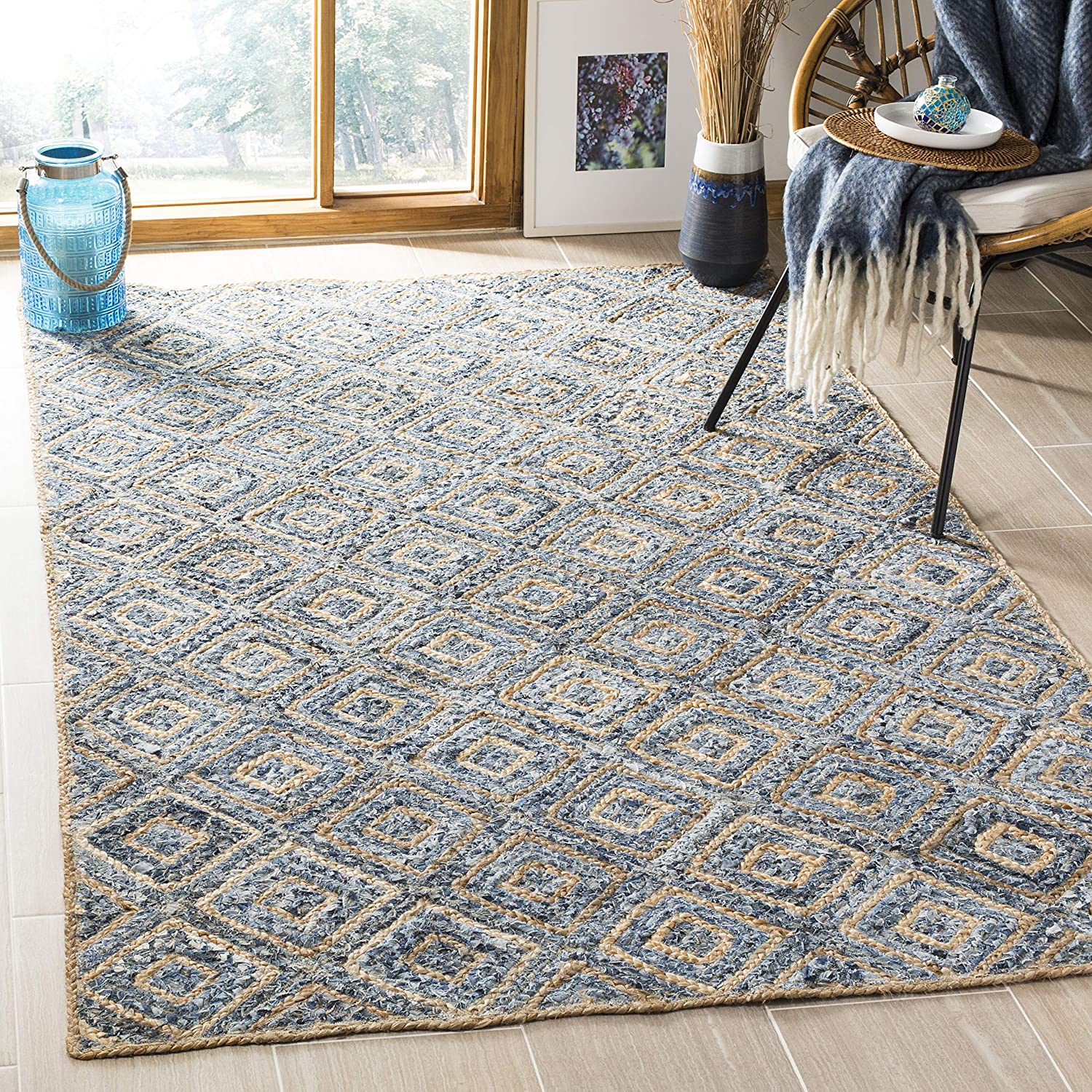 Handmade Natural and Blue Diamond Braided Jute & Denim Area Rug from SAFAVIEH Cape Cod Collection - Image 2