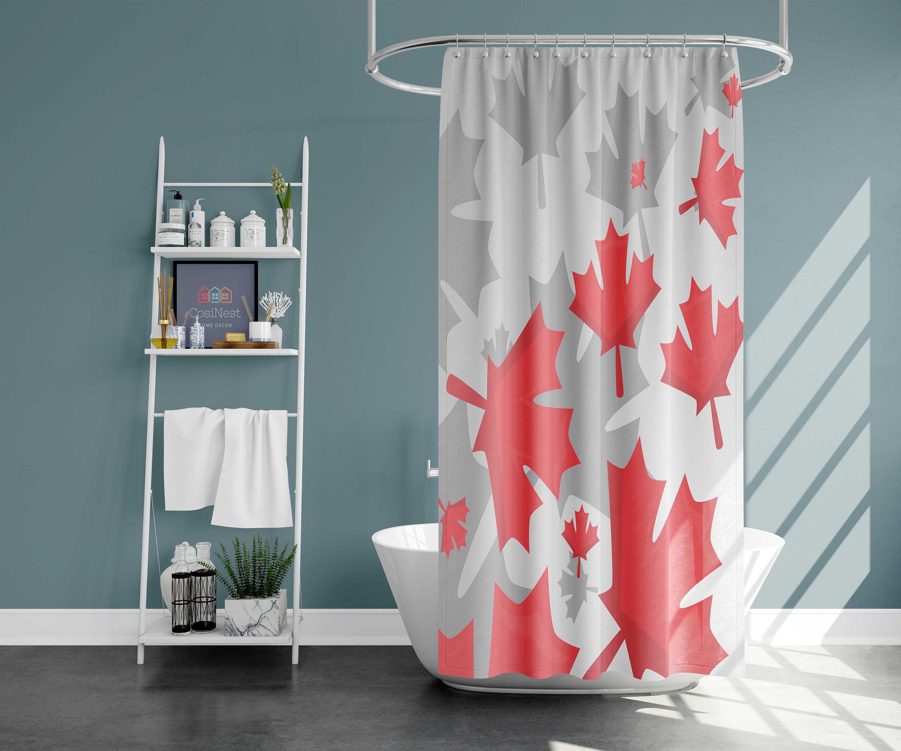 Happy Canada day flag independence Shower Curtain | O Canada red maple leaves fabric Bathroom Curtain - Image 2