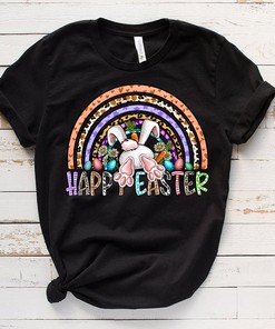 Happy Easter Christian T-Shirt, Bunny Wreath Tee, Easter Cross Shirt