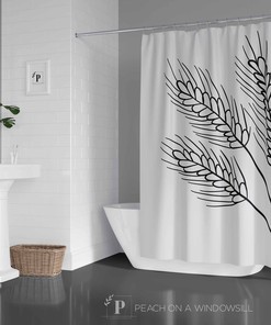 Harvest Wheat Shower Curtain - Modern Farmhouse Designer Bath Curtain with Black and White Bathroom Decor