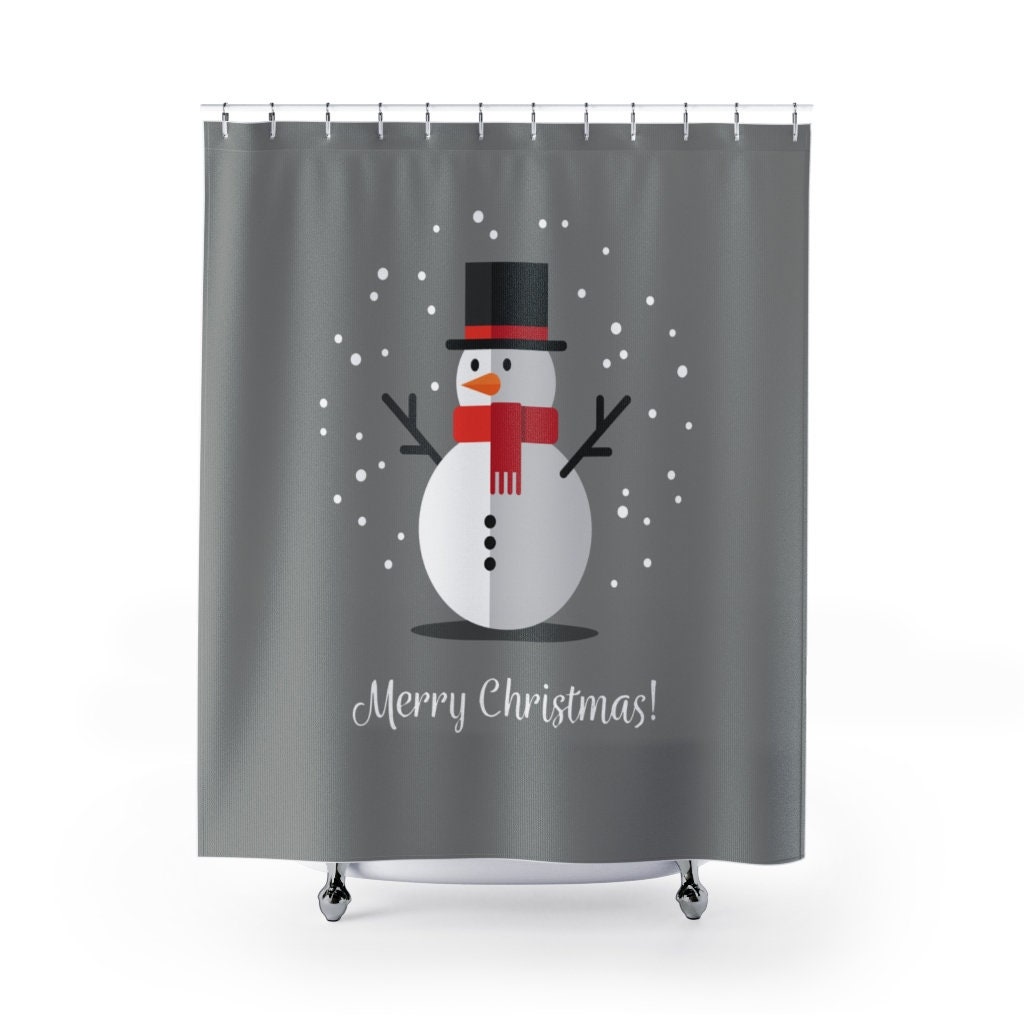 Have yourself a gray Christmas with this Gray Christmas Holiday Snowman Shower Curtain