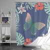 Hawaiian Vibe Shower Curtain, Tropical Islands Flowers Butterfly Fabric Bathroom Curtain, Home Bath Mat Decor