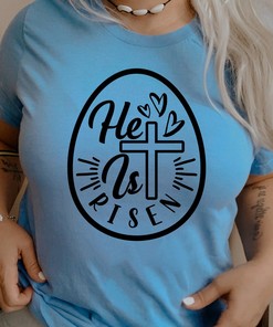 He is Risen Easter Egg Tee - Christian Cross Shirt