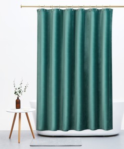 Heavy Extra Long Velvet Shower Curtain with Hooks - Grey Green and Waterproof for Reliable Bathroom Decor