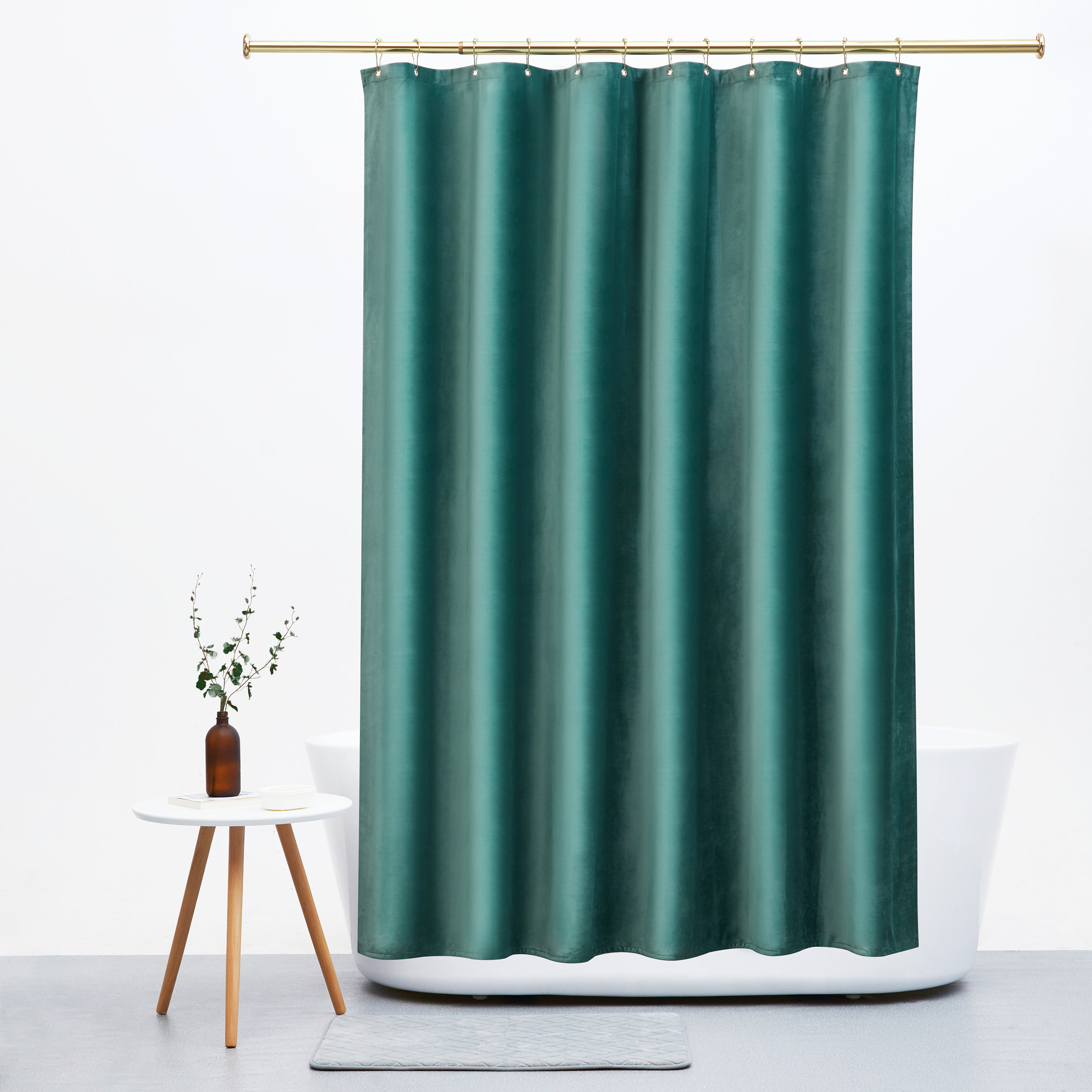 Heavy Extra Long Velvet Shower Curtain with Hooks - Grey Green and Waterproof for Reliable Bathroom Decor