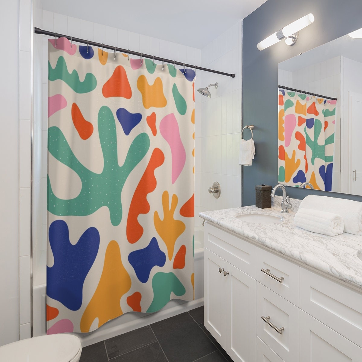 Henri Matisse Inspired Abstract Shower Curtain Art Print for Contemporary Bathroom Decor and Housewarming Gift - Image 2