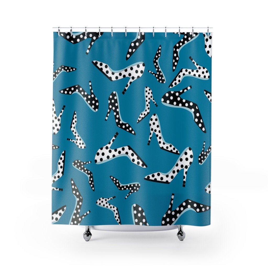 High Heel Shoes Shower Curtain, Polka Dot Bathroom Accessories, Fest Housewarming Present for New Home - Image 2