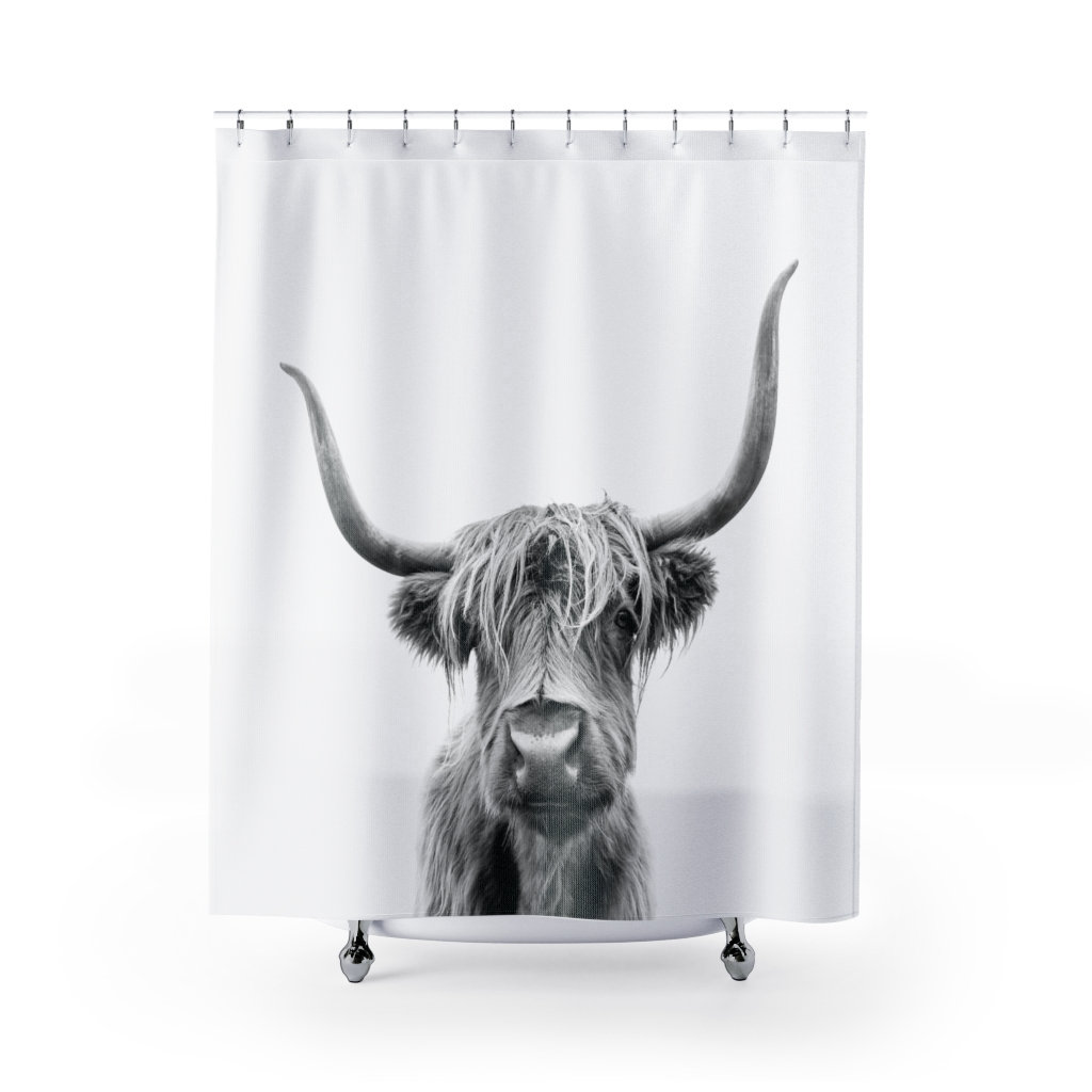 Highland Cow Shower Curtain | Animal Lover, Black and White Shower Curtain, Nature Shower Curtain