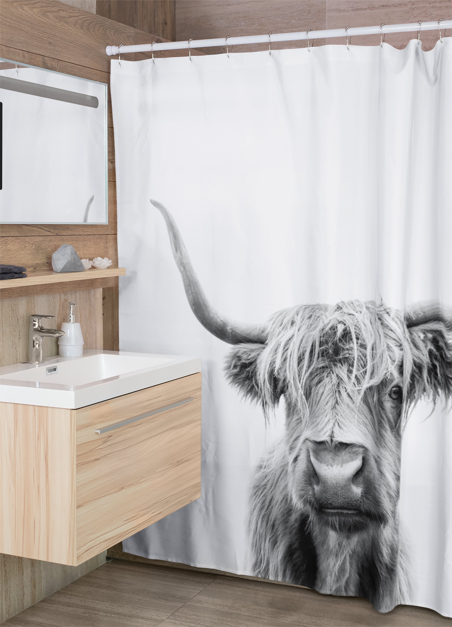 Highland Cow Shower Curtain | Animal Lover, Black and White Shower Curtain, Nature Shower Curtain - Image 4