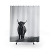 Highland Cow Shower Curtain | Black and White Animal Silhouette, Cattle Curtain, Photographic Curtain, Farm Barn Curtain