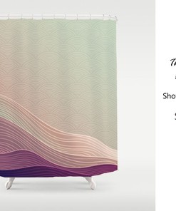 Hill Mountain Curve Lineart Purple Wave Shower Curtain | Customized Sizes + Quotes