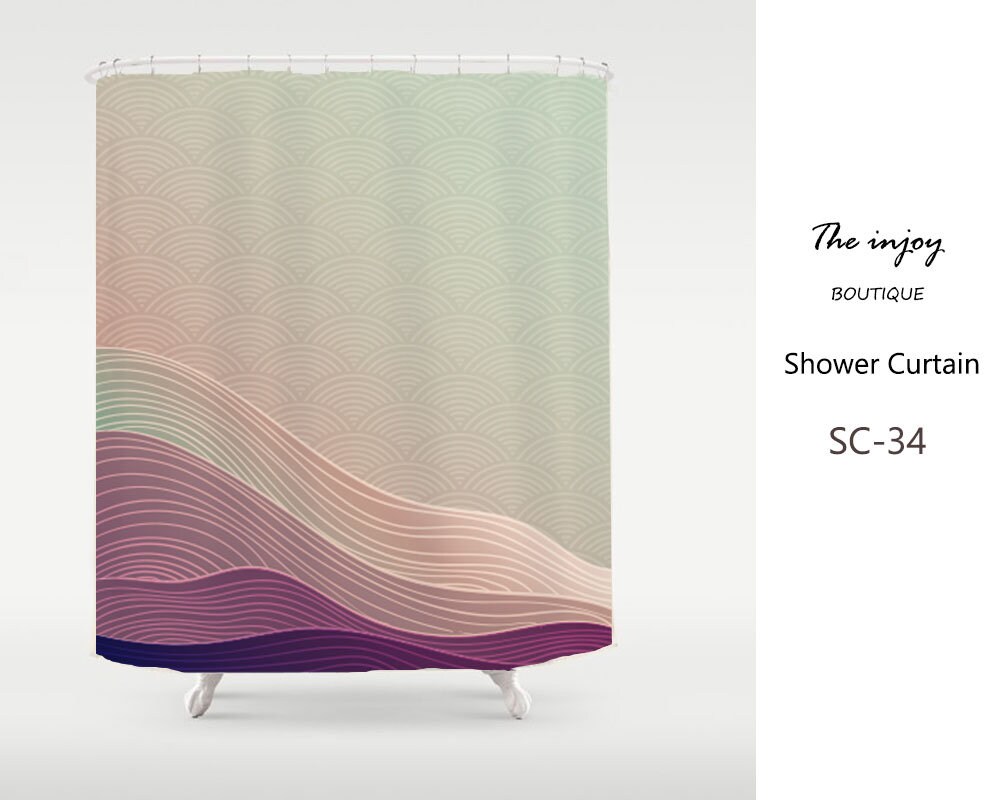 Hill Mountain Curve Lineart Purple Wave Shower Curtain | Customized Sizes + Quotes