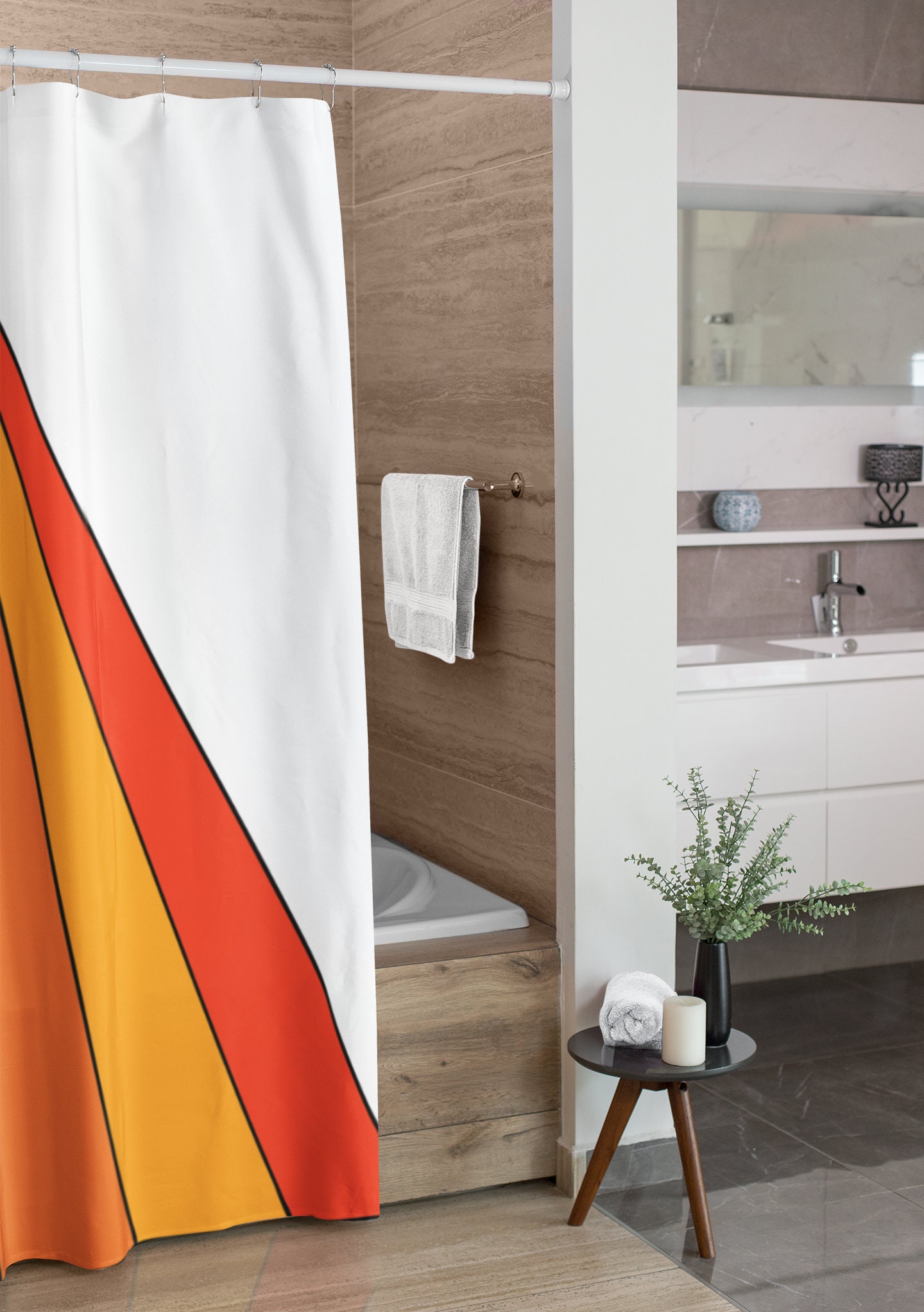 Hippie Boho Shower Curtain, Retro 60's 70's Tub Curtain, Groovy Bathroom Accessory - Image 2