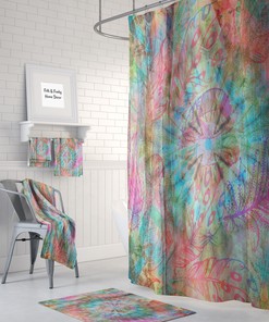 Hippie Boho Shower Curtain with Blowing Feathers Design for Boho Bathroom Decor